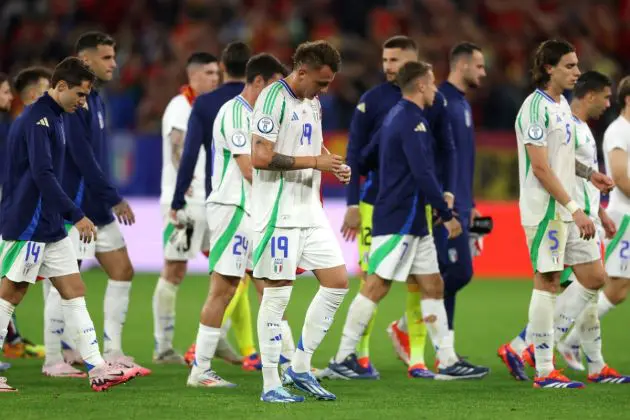 GELSENKIRCHEN, GERMANY - JUNE 20: Mateo Retegui of Italy looks dejected after the team's defeat in the UEFA EURO 2024 group stage match between Spain and Italy at Arena AufSchalke on June 20, 2024 in Gelsenkirchen, Germany. (Photo by Lars Baron/Getty Images)