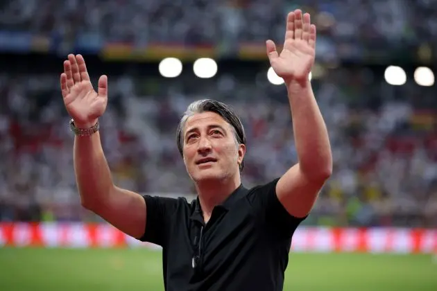 FRANKFURT AM MAIN, GERMANY - JUNE 23: Murat Yakin, Head Coach of Switzerland, acknowledges the fans prior to the UEFA EURO 2024 group stage match between Switzerland and Germany at Frankfurt Arena on June 23, 2024 in Frankfurt am Main, Germany. (Photo by Alex Grimm/Getty Images)