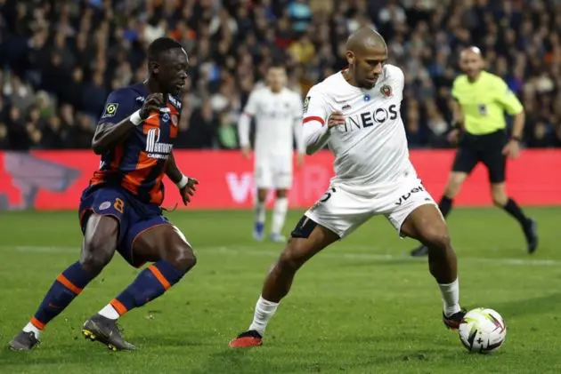 Akor Adams (L) of Montpellier HSC and Jean Clair Todibo (R) of OGC Nice in action during the French Ligue 1 soccer match between Montpellier HSC and OGC Nice, in Montpellier, France, 10 November 2023. EPA-EFE/Guillaume Horcajuelo