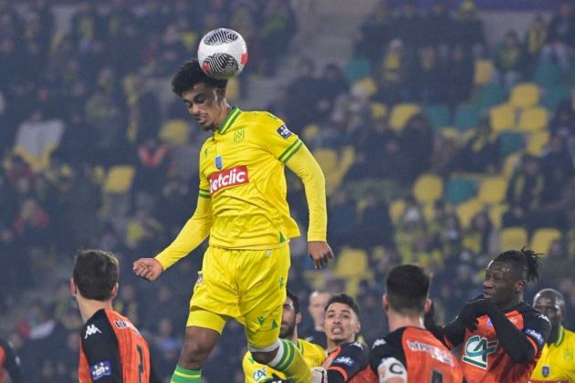 Inter-linked defender Nathan Zezé in Ligue 1 action for Nantes.