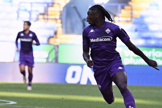 Fiorentina striker Moise Kean in pre-season friendly action against Bolton Wanderers (July 26, 2024)