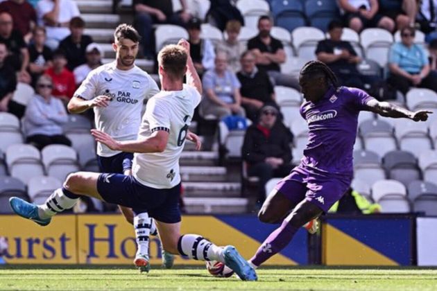 Moise Kean of Fiorentina during 2-1 loss to Preston North End in pre-season friendly (July 27, 2024)