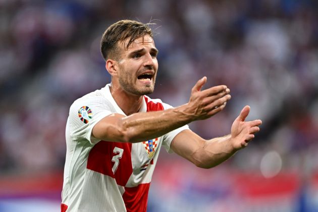 LEIPZIG, GERMANY - JUNE 24: Marin Pongracic of Croatia reacts during the UEFA EURO 2024 group stage match between Croatia and Italy at Football Stadium Leipzig on June 24, 2024 in Leipzig, Germany. (Photo by Dan Mullan/Getty Images)