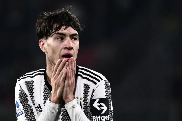 Juventus' Argentinian midfielder Matias Soule reacts after missing a goal opportunity during the Italian Serie A footbal match between Cremonese and Juventus on January 4, 2023 at the Giovanni-Zini stadium in Cremona. (Photo by Marco BERTORELLO / AFP) (Photo by MARCO BERTORELLO/AFP via Getty Images)