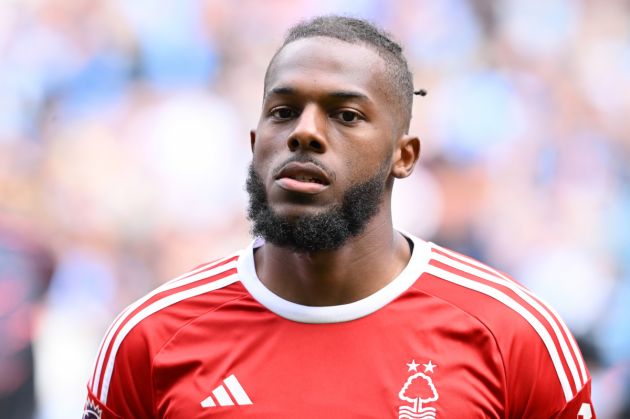 MANCHESTER, ENGLAND - SEPTEMBER 23: Nuno Tavares of Notts Forest looks on during the Premier League match between Manchester City and Nottingham Forest at Etihad Stadium on September 23, 2023 in Manchester, England. (Photo by Michael Regan/Getty Images)