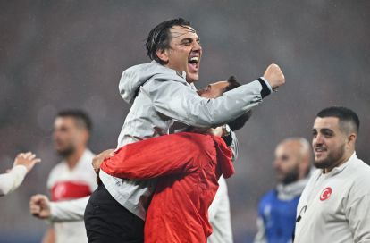 Turkey LEIPZIG, GERMANY - JULY 02: Vincenzo Montella, Head Coach of Turkiye, celebrates after the team's victory in the UEFA EURO 2024 round of 16 match between Austria and Turkiye at Football Stadium Leipzig on July 02, 2024 in Leipzig, Germany. (Photo by Dan Mullan/Getty Images)