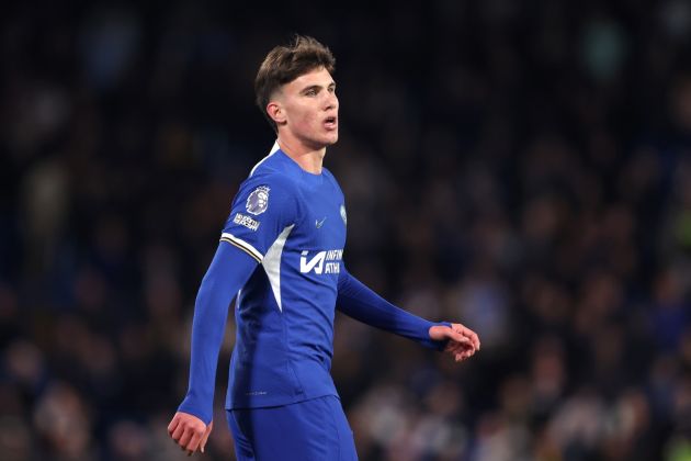 LONDON, ENGLAND - APRIL 15: Cesare Casadei of Chelsea during the Premier League match between Chelsea FC and Everton FC at Stamford Bridge on April 15, 2024 in London, England. (Photo by Alex Pantling/Getty Images) (Photo by Alex Pantling/Getty Images)