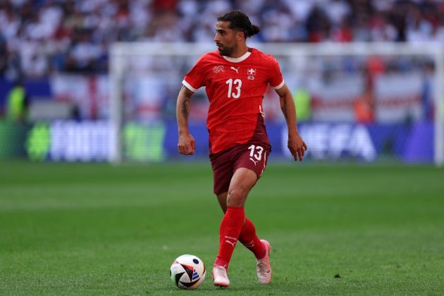 DUSSELDORF, GERMANY - JULY 06: Ricardo Rodriguez of Switzerland in action during the UEFA EURO 2024 quarter-final match between England and Switzerland at Düsseldorf Arena on July 06, 2024 in Dusseldorf, Germany. (Photo by Dean Mouhtaropoulos/Getty Images)