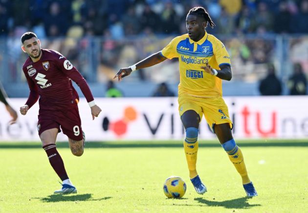 New Leicester City signing Caleb Okoli playing for Frosinone while on loan from Atalanta in 2023-24.