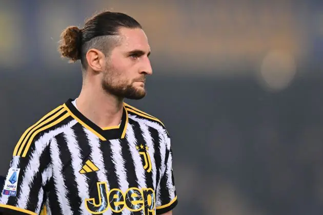 VERONA, ITALY - FEBRUARY 17: Adrien Rabiot of Juventus looks on during the Serie A TIM match between Hellas Verona FC and Juventus - Serie A TIM at Stadio Marcantonio Bentegodi on February 17, 2024 in Verona, Italy. (Photo by Alessandro Sabattini/Getty Images)