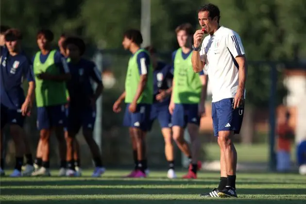 ROME, ITALY - JULY 11: Ahead of Euro U19, Italy U19 head coach Bernardo Corradi attends the Italy U19 training session at Centro Sportivo Giulio Onesti on July 11, 2024 in Rome, Italy. (Photo by Paolo Bruno/Getty Images)