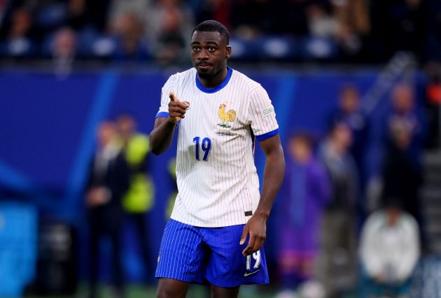 HAMBURG, GERMANY - JULY 05: Youssouf Fofana of France celebrates scoring the team's second penalty in the penalty shoot out during the UEFA EURO 2024 quarter-final match between Portugal and France at Volksparkstadion on July 05, 2024 in Hamburg, Germany. (Photo by Justin Setterfield/Getty Images) (Milan links)