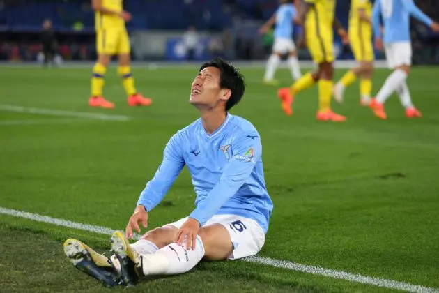 ROME, ITALY - APRIL 27: Daichi Kamada of SS Lazio reacts during the Serie A TIM match between SS Lazio and Hellas Verona FC at Stadio Olimpico on April 27, 2024 in Rome, Italy. (Photo by Paolo Bruno/Getty Images)