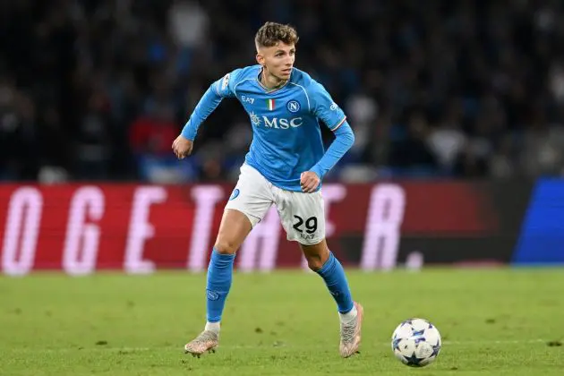 NAPLES, ITALY - NOVEMBER 08: Jesper Lindstrom of SSC Napoli during the UEFA Champions League match between SSC Napoli and 1. FC Union Berlin at Stadio Diego Armando Maradona on November 08, 2023 in Naples, Italy. (Photo by Francesco Pecoraro/Getty Images)