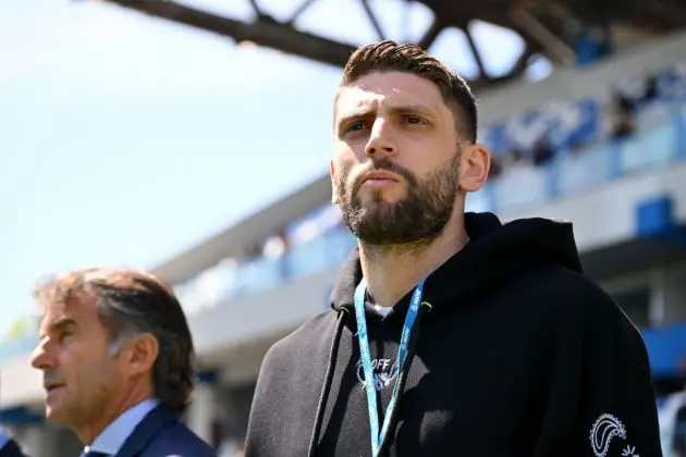 REGGIO NELL'EMILIA, ITALY - APRIL 21: Inter linked Domenico Berardi of US Sassuolo during the Serie A TIM match between US Sassuolo and US Lecce at Mapei Stadium - Citta' del Tricolore on April 21, 2024 in Reggio nell'Emilia, Italy.(Photo by Alessandro Sabattini/Getty Images)