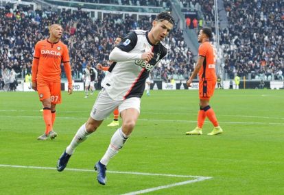 Juventus' Cristiano Ronaldo celebrates after scoring during the Italian Serie A soccer match Juventus FC vs Udinese Calcio at the Allianz Stadium in Turin, Italy, 15 December 2019. EPA-EFE/ALESSANDRO DI MARCO