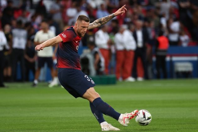 Paris Saint Germain's Milan Skriniar warms up ahead of the French Ligue 1 soccer match between Paris Saint Germain and FC Lorient in Paris, France, 12 August 2023. EPA-EFE/Mohammed Badra