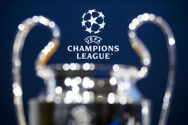 The Champions League trophy is pictured during the draw for the UEFA Europa League quarter-finals at the UEFA headquarters in Nyon, Switzerland, 15 March 2024. EPA-EFE/JEAN-CHRISTOPHE BOTT