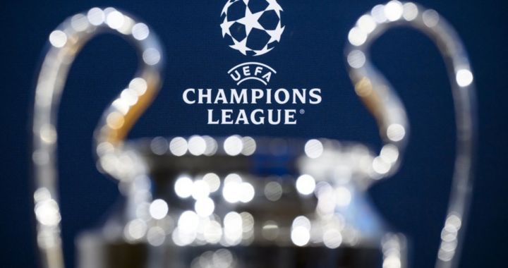 The Champions League trophy is pictured during the draw for the UEFA Europa League quarter-finals at the UEFA headquarters in Nyon, Switzerland, 15 March 2024. EPA-EFE/JEAN-CHRISTOPHE BOTT