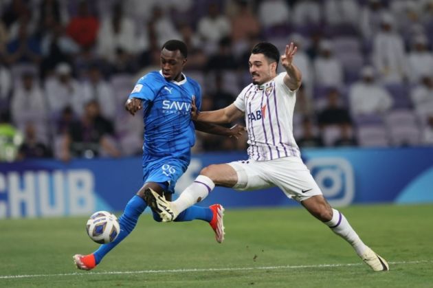 Roma target Saud Abdulhamid (L) of Al-Hilal in action against Matias Palacios of Al Ain during the AFC Champions League semifinal, first leg soccer match between Al Ain and Al-Hilal, in Al Ain, United Arab Emirates, 17 April 2024. EPA-EFE/ALI HAIDER