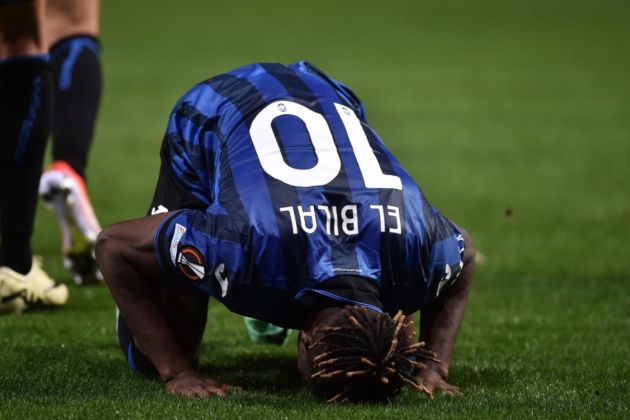 Atalanta's El Bilal Toure celebrates after scoring the 3-0 goal during the UEFA Europa League semi final second leg soccer match between Atalanta BC and Olympique Marseille in Bergamo, Italy, 09 May 2024. EPA-EFE/MICHELE MARAVIGLIA