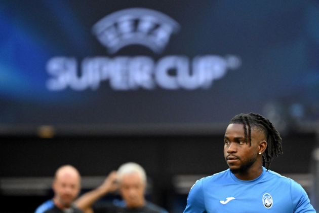 Atalanta's Nigerian forward #11 Ademola Lookman attends a training session on the eve of the UEFA Super Cup football match Real Madrid v Atalanta Bergamo in Warsaw, Poland, on August 13, 2024. The 2024 UEFA Super Cup final football match between Real Madrid and Atalanta will be held on August 14, 2024 at the National Stadium in Warsaw. (Photo by Sergei GAPON / AFP) (Photo by SERGEI GAPON/AFP via Getty Images)