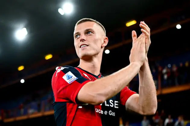 GENOA, ITALY - MAY 24: Albert Gudmundsson of Genoa greets the crowd after the Serie A TIM match between Genoa CFC and Bologna FC at Stadio Luigi Ferraris on May 24, 2024 in Genoa, Italy. (Photo by Simone Arveda/Getty Images)