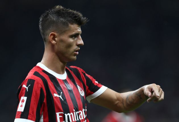 MILAN, ITALY - AUGUST 13: Alvaro Morata of AC Milan gestures during the Trofeo Berlusconi match between AC Milan and AC Monza on August 13, 2024 in Milan, Italy. (Photo by Marco Luzzani/Getty Images)