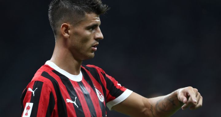 MILAN, ITALY - AUGUST 13: Alvaro Morata of AC Milan gestures during the Trofeo Berlusconi match between AC Milan and AC Monza on August 13, 2024 in Milan, Italy. (Photo by Marco Luzzani/Getty Images)