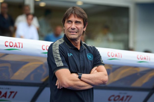 Antonio Conte head coach of Napoli SSC looks on during the Serie A match between Hellas Verona and Napoli at Stadio Marcantonio Bentegodi on August 18, 2024 in Verona, Italy. (Photo by Emmanuele Ciancaglini/Getty Images)