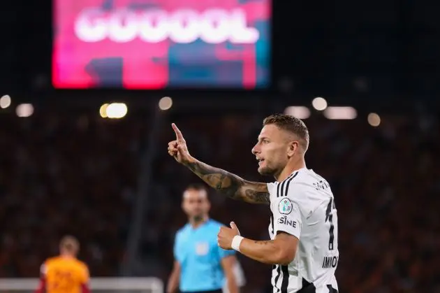 ISTANBUL, TURKEY - AUGUST 3: Ciro Immobile of Besiktas celebrates after scoring his tam's first goal during the Turkish Super League match between Galatasaray and Besiktas at Ataturk Olympic Stadium on August 3, 2024 in Istanbul, Turkey. (Photo by Ahmad Mora/Getty Images)