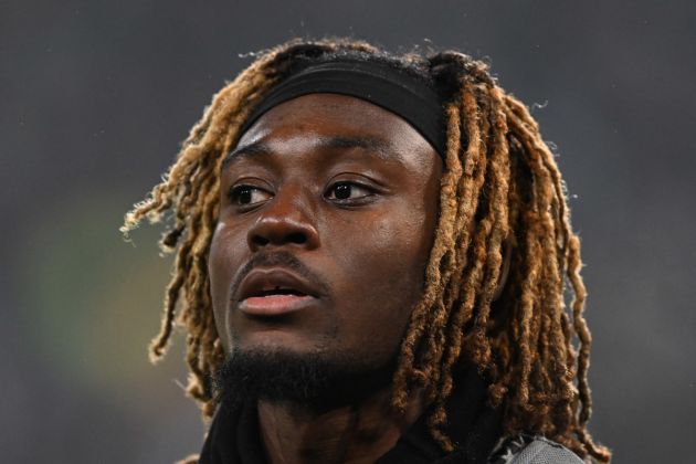 MOENCHENGLADBACH, GERMANY - DECEMBER 05: Manu Kone of Moenchengladbach reacts during the DFB cup round of 16 match between Borussia Mönchengladbach and VfL Wolfsburg at Borussia Park Stadium on December 05, 2023 in Moenchengladbach, Germany. (Photo by Frederic Scheidemann/Getty Images) (Milan links)