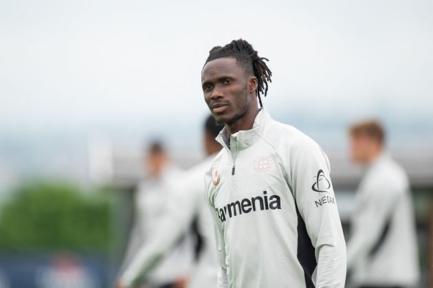 Bayer Leverkusen's Ivorian defender #06 Odilon Kossounou attends a trainings session of German first division Bundesliga football club Bayer Leverkusen, on August 1, 2024, in Donaueschingen. (Photo by SILAS STEIN / AFP) (Photo by SILAS STEIN/AFP via Getty Images)