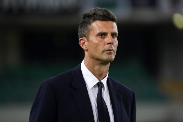 VERONA, ITALY - AUGUST 26: Head Coach of Juventus FC Thiago Motta looks on during the Serie match between Hellas Verona and Juventus at Stadio Marcantonio Bentegodi on August 26, 2024 in Verona, Italy. (Photo by Pier Marco Tacca/Getty Images)