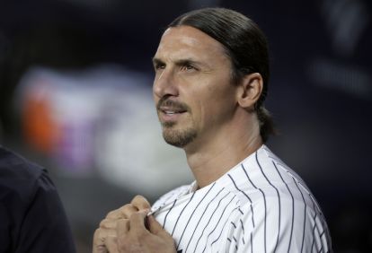 NEW YORK, NEW YORK - AUGUST 02: Former soccer player Zlatan Ibrahimovic looks on before throwing the ceremonial first pitch before a game between the New York Yankees and the Toronto Blue Jays at Yankee Stadium on August 02, 2024 in New York City. (Photo by Jim McIsaac/Getty Images)