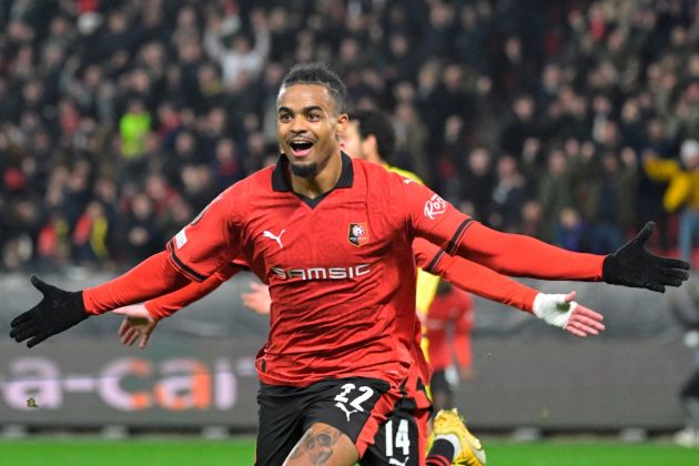 Rennes' French defender #22 Lorenz Assignon celebrates after scoring his team's first goal during the UEFA Europa League group F football match between Stade Rennais (Rennes) and Villarreal CF at the Roazhon Park stadium, in Rennes, western France, on December 14, 2023 (Photo by Damien MEYER / AFP) (Photo by DAMIEN MEYER/AFP via Getty Images)