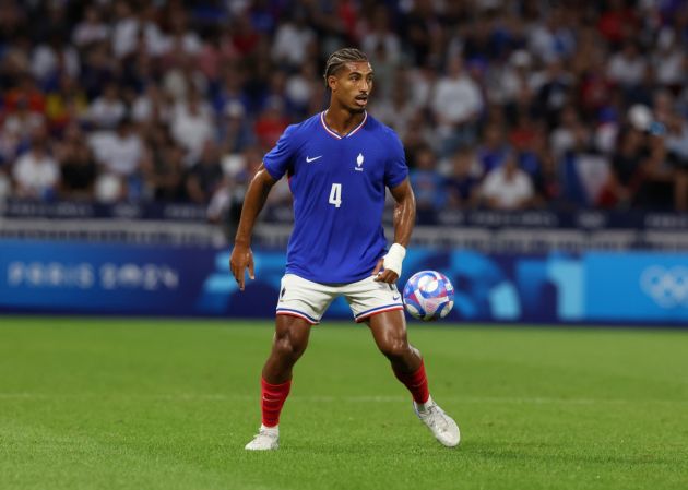 LYON, FRANCE - AUGUST 05: Loic Bade of France in action during the Men's semifinal match between France and Egypt during the Olympic Games Paris 2024 at Stade de Lyon on August 05, 2024 in Lyon, France. (Photo by Claudio Villa/Getty Images)