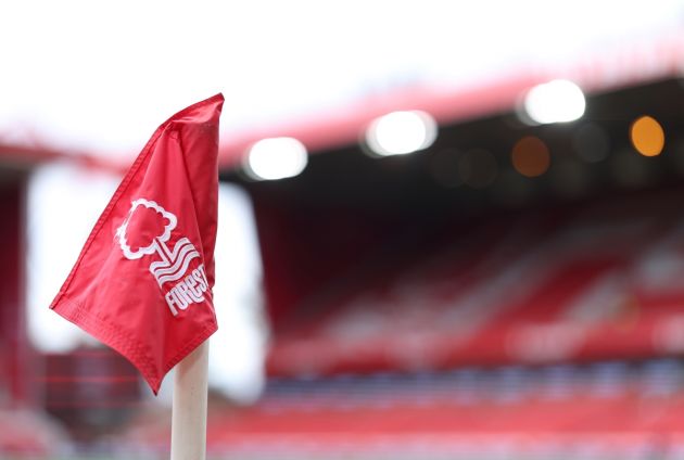 NOTTINGHAM, ENGLAND - APRIL 28: A detailed view of the Nottingham Forest corner flag prior to the Premier League match between Nottingham Forest and Manchester City at City Ground on April 28, 2024 in Nottingham, England. (Photo by Alex Livesey/Getty Images)