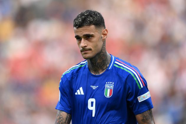 BERLIN, GERMANY - JUNE 29: Gianluca Scamacca of Italy during the UEFA EURO 2024 round of 16 match between Switzerland and Italy at Olympiastadion on June 29, 2024 in Berlin, Germany. (Photo by Justin Setterfield/Getty Images)