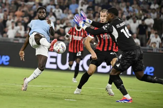 Lazio's Boulaye Dia (L) in action against Milan's goalkeeper Mike Maignan (R) during the Serie A soccer match between SS Lazio and AC Milan at the Olimpico stadium in Rome, Italy, 31 August 2024. EPA-EFE/RICCARDO ANTIMIANI