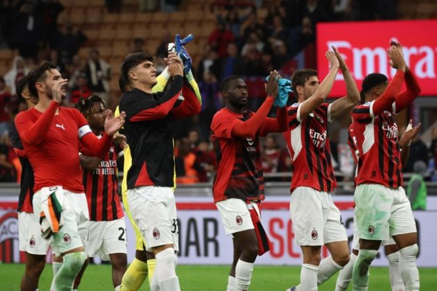 AC Milan's players greet their supporters following the Italian Serie A soccer match between AC Milan and Venezia FC, in Milan, northern Italy, 14 September 2024. EPA-EFE/ROBERTO BREGANI