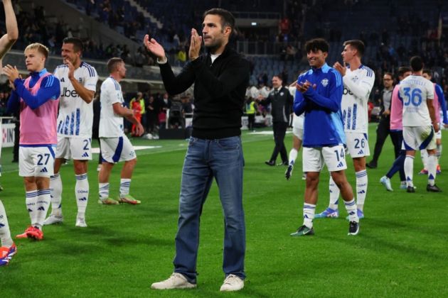 Como’s coach Cesc Fabregas celebrates winning the Italian Serie A soccer match between Atalanta BC and Como 1907, in Bergamo, Italy, 24 September 2024. EPA-EFE/MICHELE MARAVIGLIA