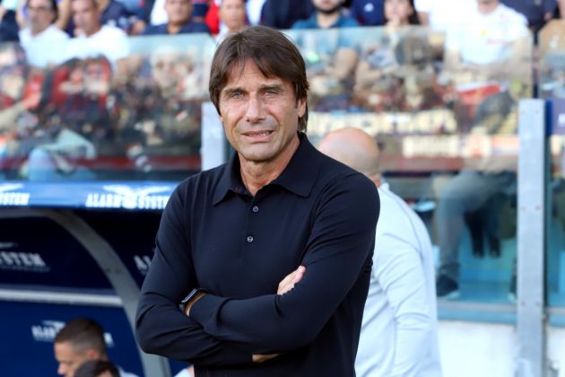 CAGLIARI, ITALY - SEPTEMBER 15: Antonio Conte coach of Napoli looks on during the Serie A match between Cagliari and Napoli at Sardegna Arena on September 15, 2024 in Cagliari, Italy. (Photo by Enrico Locci/Getty Images)