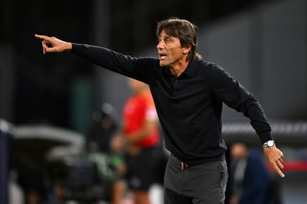 NAPLES, ITALY - SEPTEMBER 29: Antonio Conte SSC Napoli head coach reacts during the Serie A match between Napoli and Monza at Stadio Diego Armando Maradona on September 29, 2024 in Naples, Italy. (Photo by Francesco Pecoraro/Getty Images)