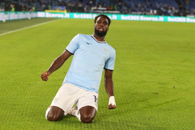 ROME, ITALY - SEPTEMBER 16: Boulaye Dia of SS Lazio celebrates after scoring the opening goal during the Serie A match between SS Lazio and Verona at Stadio Olimpico on September 16, 2024 in Rome, Italy. (Photo by Paolo Bruno/Getty Images)