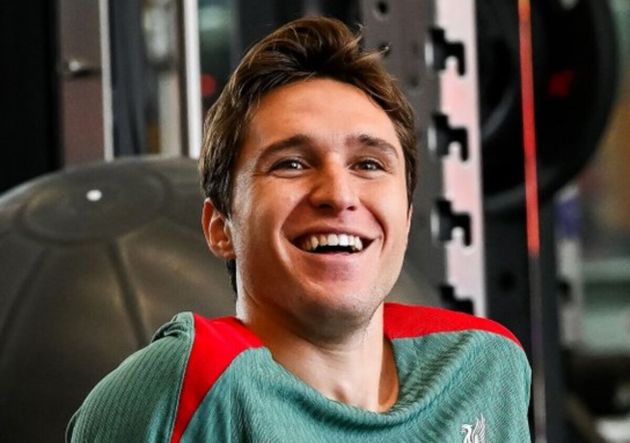 Italy international Federico Chiesa in training with Liverpool