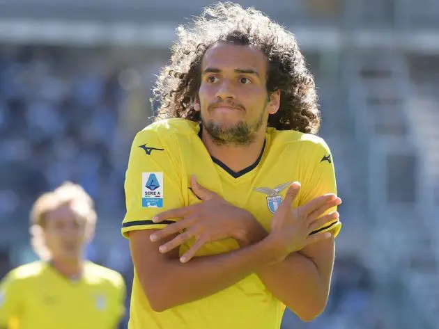 Matteo Guendouzi celebrates with Cole Palmer's 'ice cold' celebration after opening the scoring for Lazio, following an assist from his former Arsenal teammate Nuno Tavares. Picture (@officialsslazio via X)