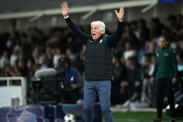 BERGAMO, ITALY - SEPTEMBER 19: Gian Piero Gasperini, Head Coach of Atalanta, gestu during the UEFA Champions League 2024/25 League Phase MD1 match between Atalanta BC and Arsenal FC at Stadio di Bergamo on September 19, 2024 in Bergamo, Italy. (Photo by Justin Setterfield/Getty Images)