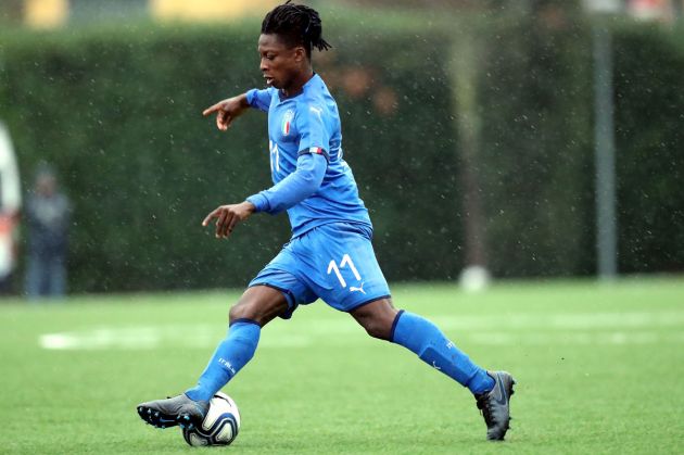 FLORENCE, ITALY - DECEMBER 13: Kevin Martins of Italy U15 in action during FIGC Christmas Tournament at Centro Tecnico Federale di Coverciano on December 12, 2019 in Florence, Italy. (Photo by Gabriele Maltinti/Getty Images)