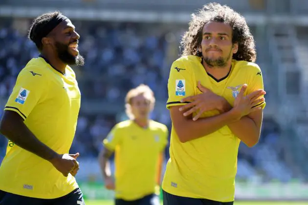 TURIN, ITALY - SEPTEMBER 29: Matteo Guendouzi of SS Lazio celebrates a opening goal during the Serie match between Torino and Lazio at Stadio Olimpico di Torino on September 29, 2024 in Turin, Italy. (Photo by Marco Rosi - SS Lazio/Getty Images)